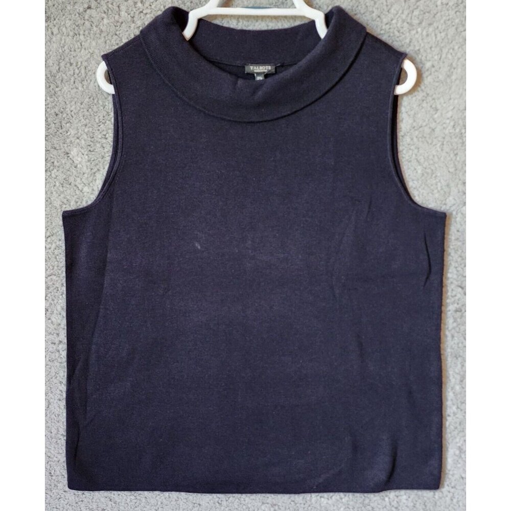 NEW Talbots Women's Sleeveless Mock Neck Knit Tank Top Cotton Blend Blue Sz 2XP